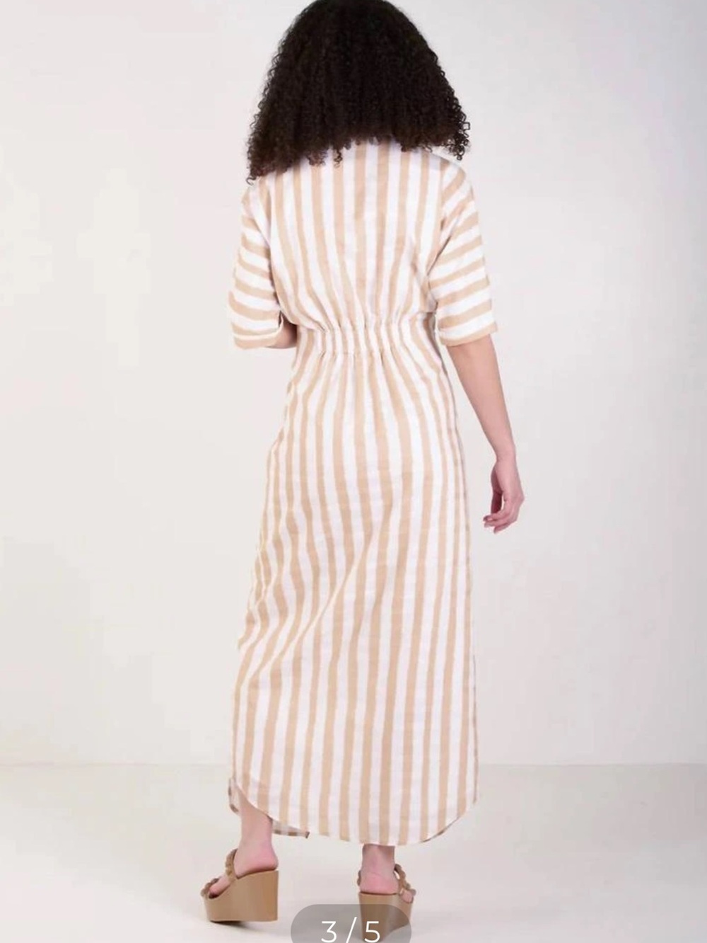 Emily McCarthy Georgia Striped Button-Front Shirt Dress in sand stripe S - Picture 11 of 12